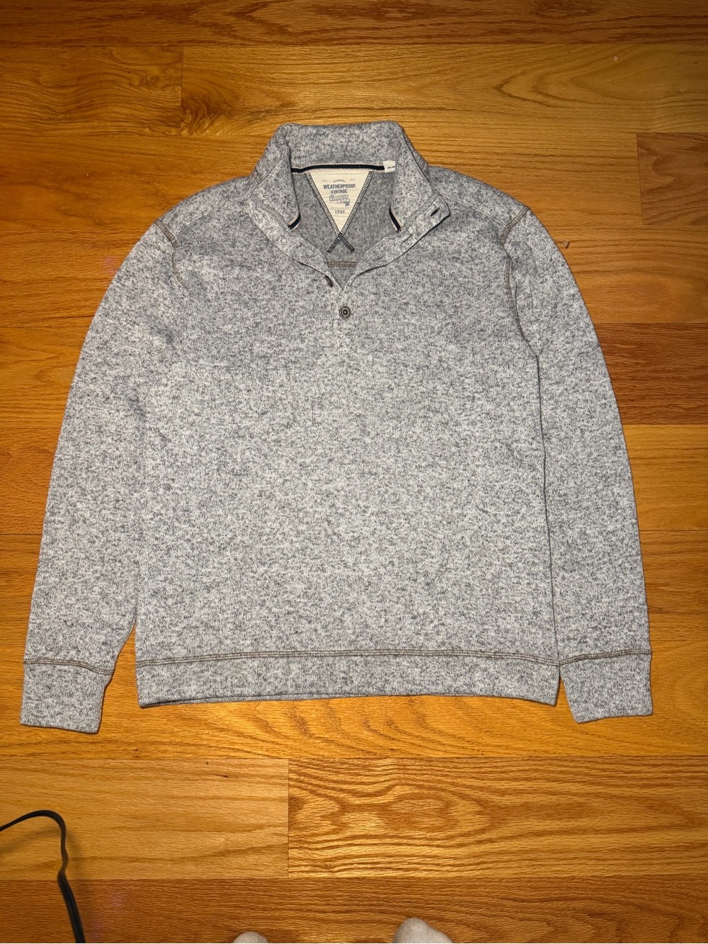 Weatherproof Vintage Button Quarter Zip Pullover Sweater Heathered Black White S
